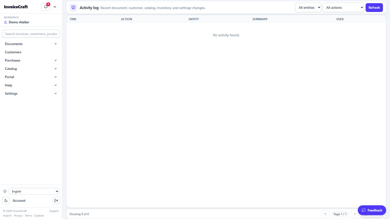 Activity log