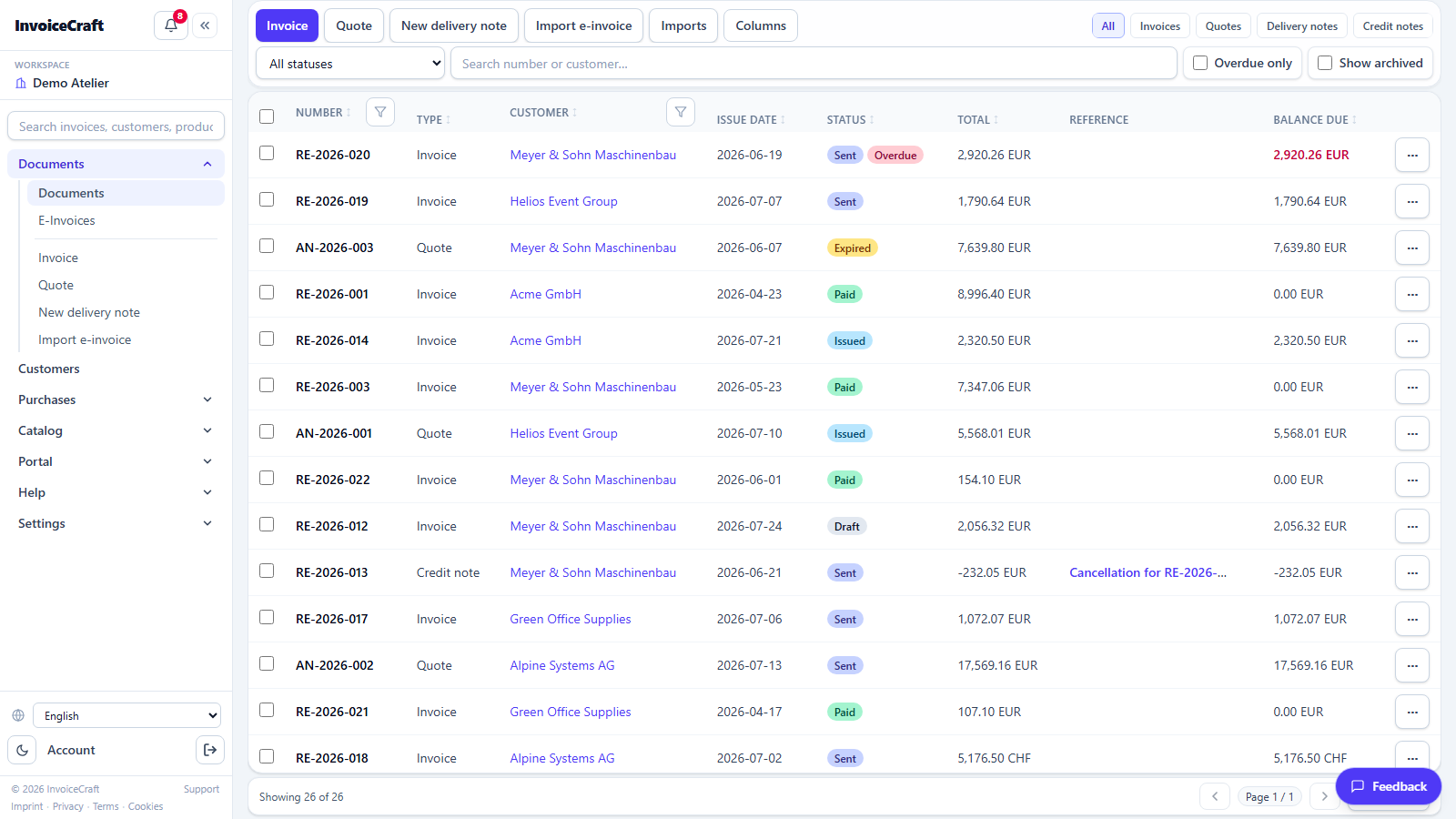 Documents list